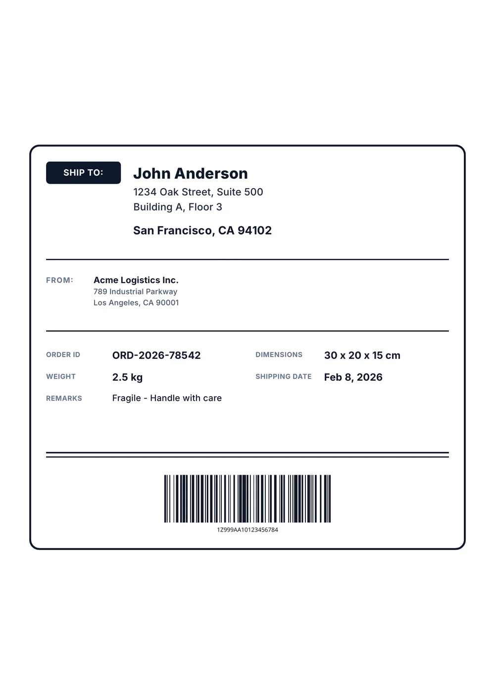 Shipping Label - A4 Vertical