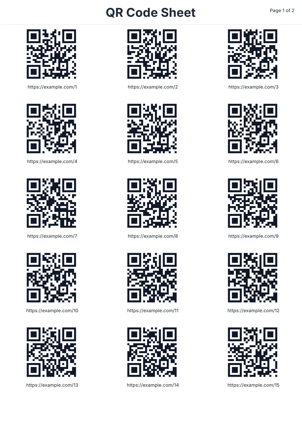 QR Code Sheet