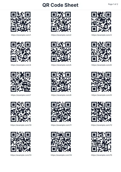 QR Code Sheet for Asset Tracking & URL Labels