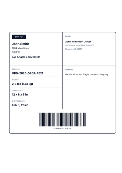 Shipping Label US Letter 8.5x11 Printable
