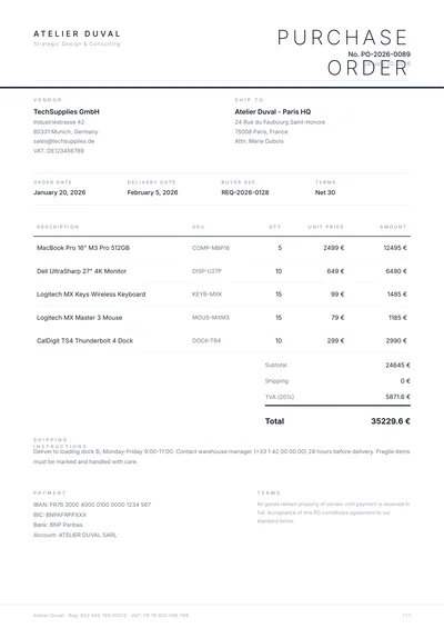 French Purchase Order with TVA & IBAN