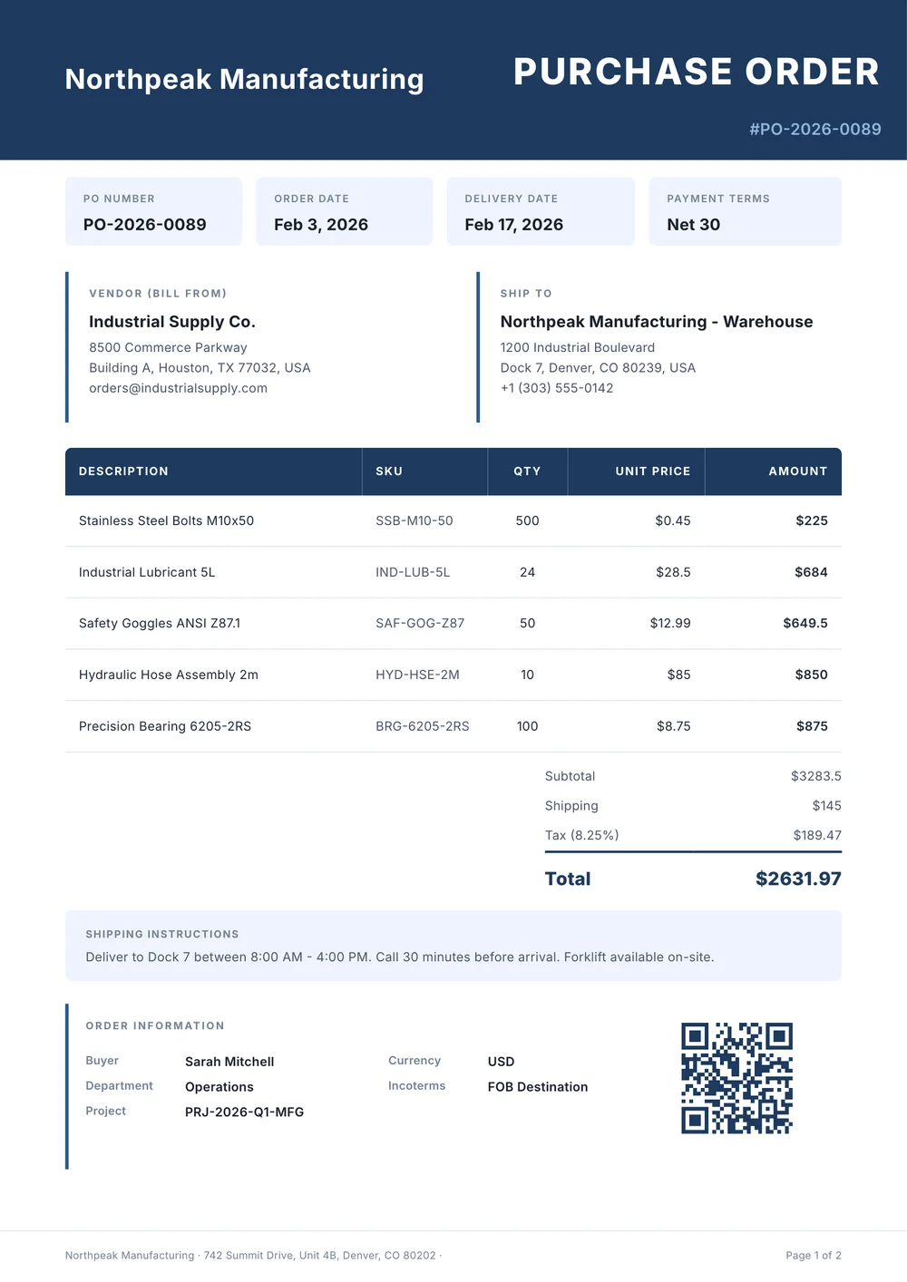 Professional B2B Purchase Order