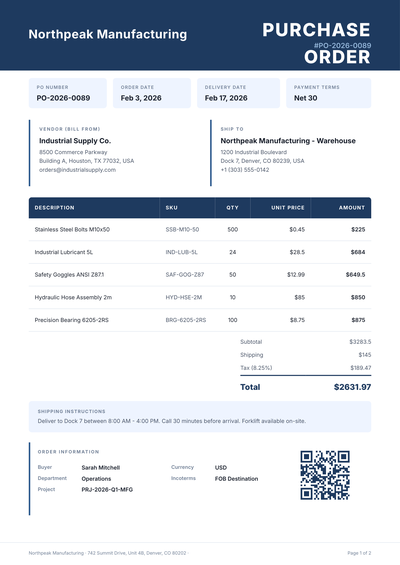 Professional B2B Purchase Order