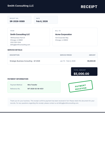 Consulting Service Receipt Template