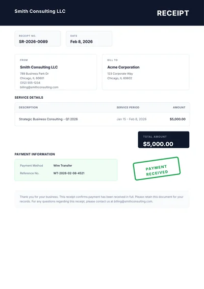 Consulting Service Receipt Template