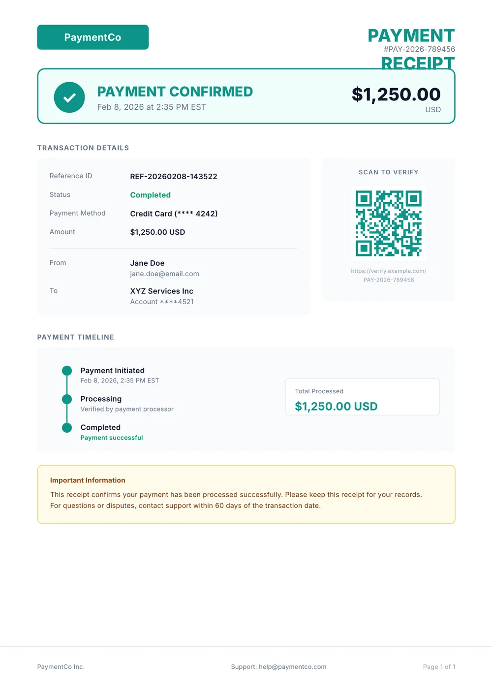 Payment Confirmation Receipt