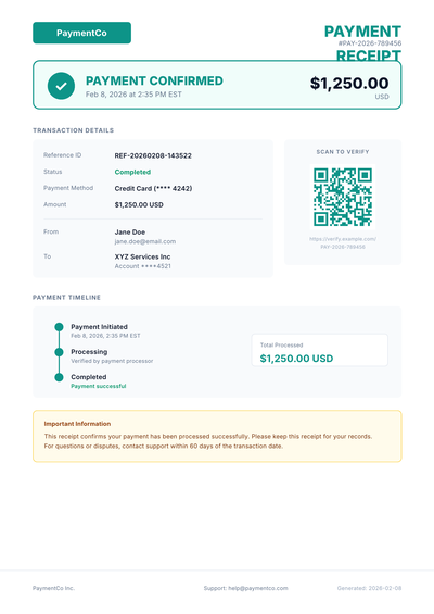 Payment Confirmation Receipt with QR Code