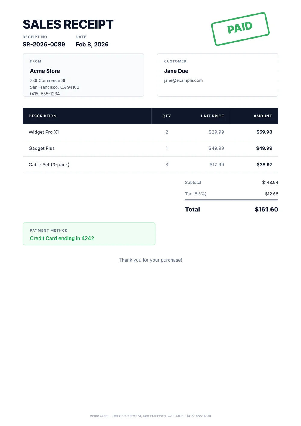 Sales Receipt with Line Items