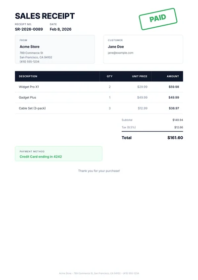 Itemized Sales Receipt Template