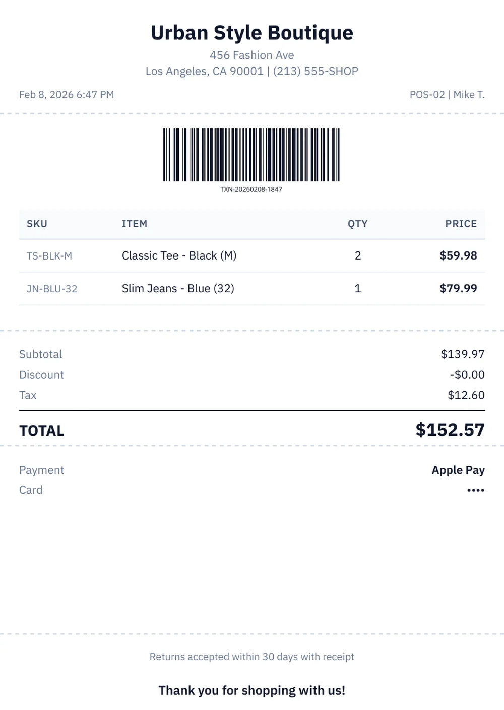 Retail POS Receipt