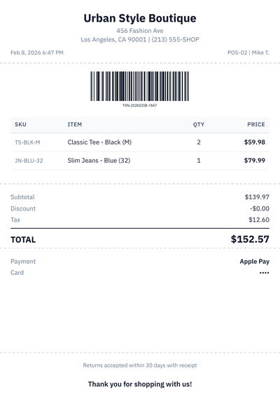 Retail Store POS Receipt Template