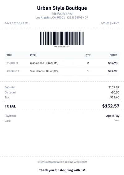 Retail Store POS Receipt Template