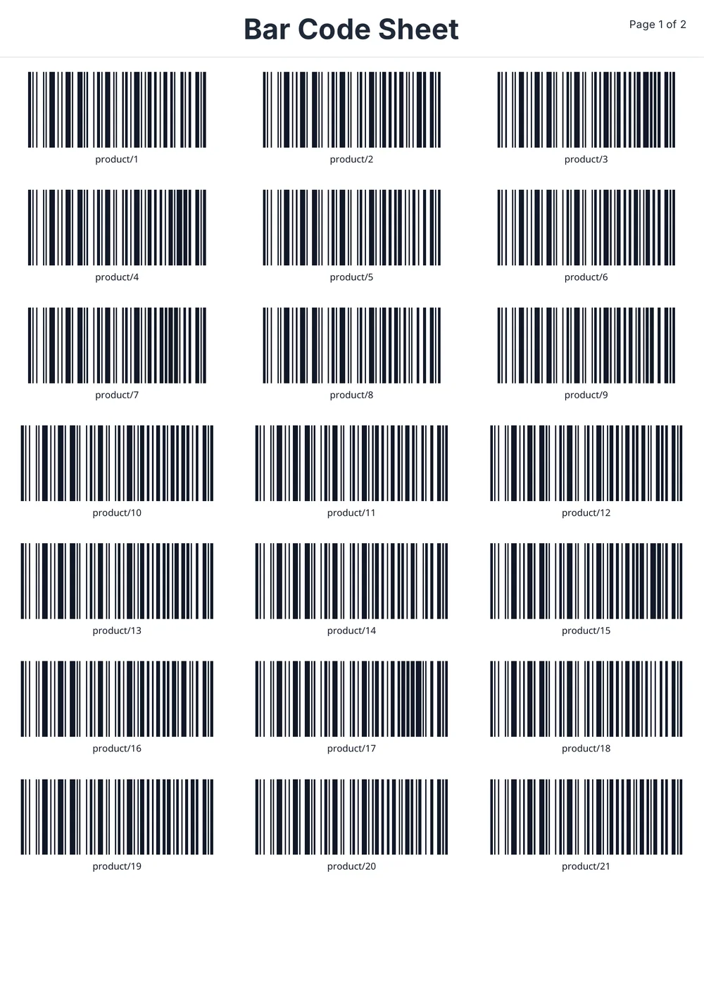 Barcode Sheet