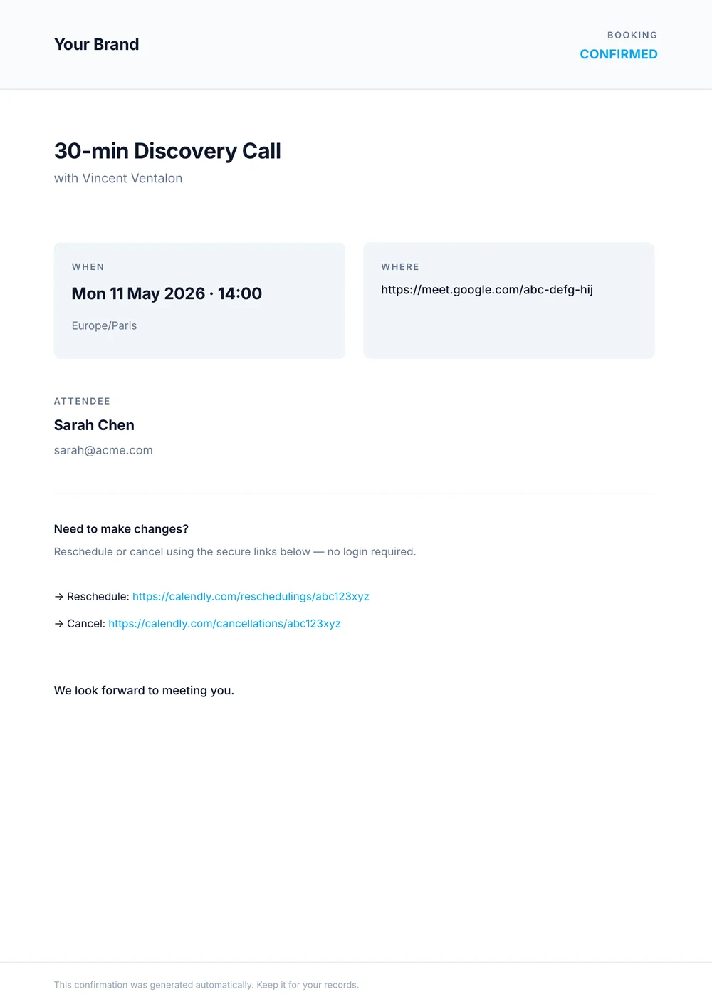Calendly Booking Confirmation