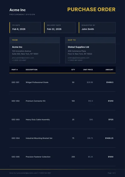 Executive Purchase Order for Luxury Brands